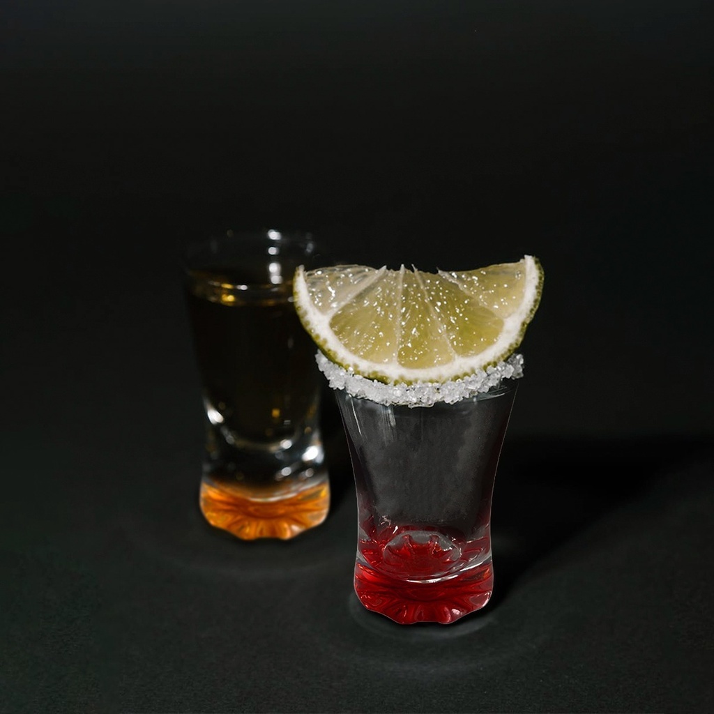 SET DE 4 TEQUILEROS CON FONDO DE COLOR